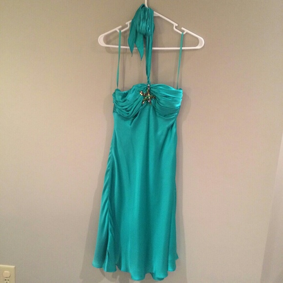 Cache Green Satin Homecoming Dress 4 - Picture 2 of 3